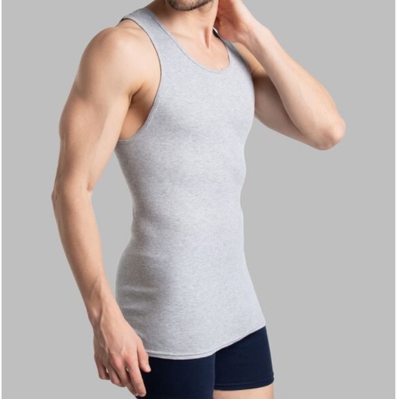 ⭐️ (2) Mens Fruit of the Loom Sig. Soft Ribbed A-Shirts/Gray XL - Picture 4 of 7